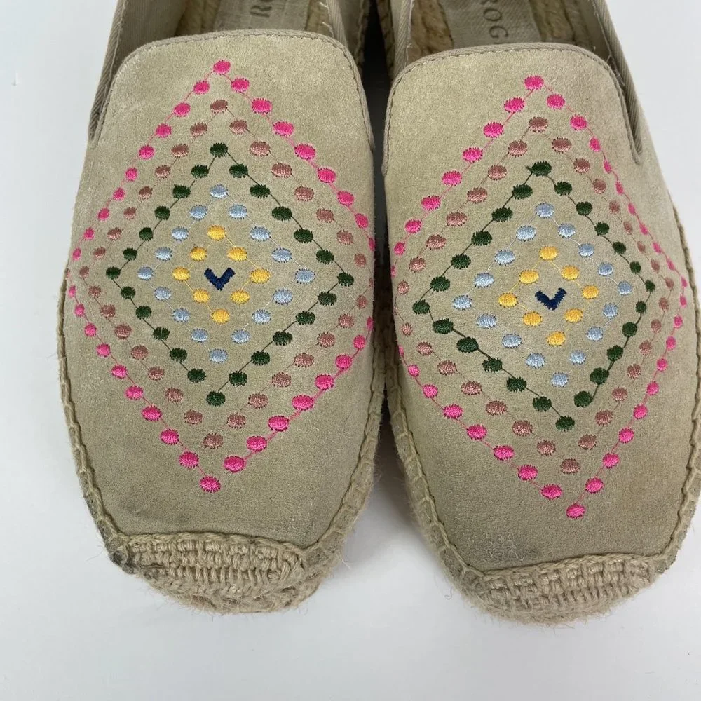 Jack Rogers Woman's Sz 10‎ Neural Tan Embroidered Espadrille Slide On Flats